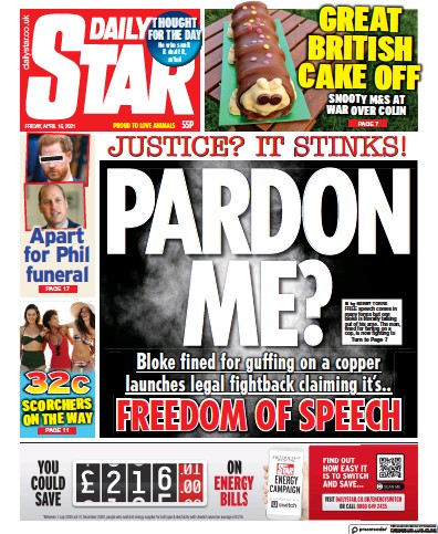 Daily Star (UK) Newspaper Front Page for 16 April 2021