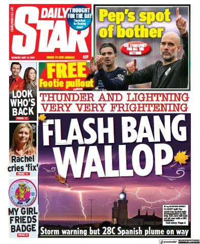 Daily Star (UK) Newspaper Front Page for 16 May 2022