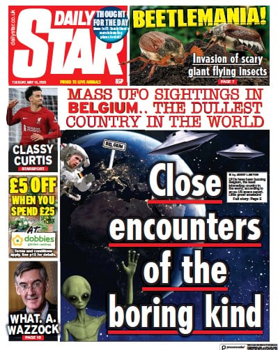 Daily Star (UK) Newspaper Front Page for 16 May 2023