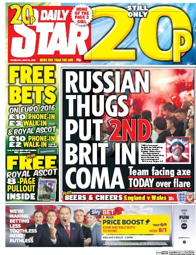 Daily Star Newspaper Front Page for 16 June 2016