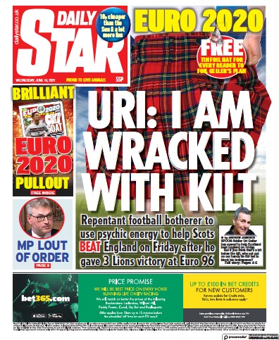 Daily Star (UK) Newspaper Front Page for 16 June 2021