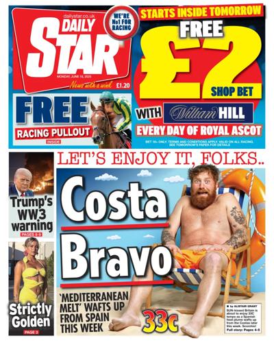 Daily Star (UK) Newspaper Front Page for 16 June 2025