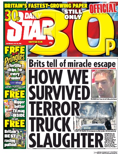 Daily Star Newspaper Front Page for 16 July 2016