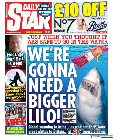 Daily Star Newspaper Front Page for 16 July 2022