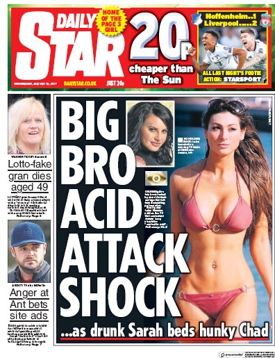 Daily Star Newspaper Front Page for 16 August 2017