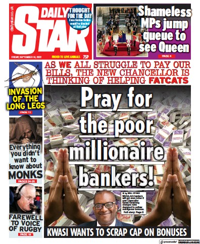Daily Star (UK) Newspaper Front Page for 16 September 2022