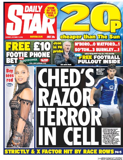 Daily Star Newspaper Front Page for 17 October 2016