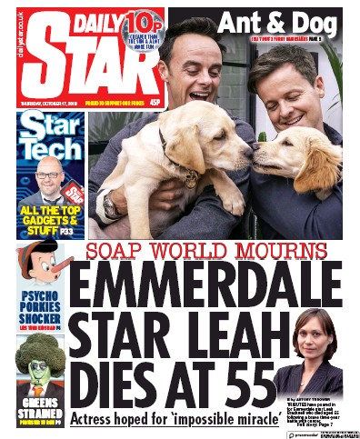 Daily Star Newspaper Front Page for 17 October 2019