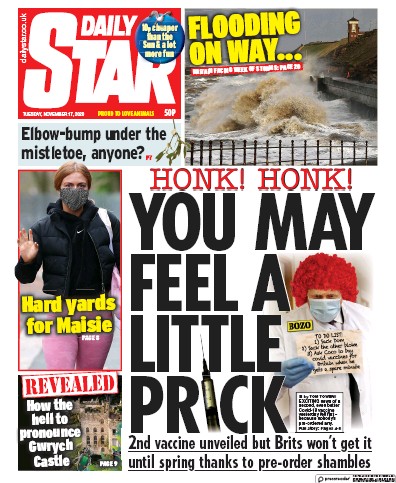 Daily Star (UK) Newspaper Front Page for 17 November 2020