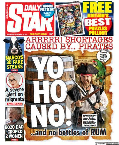 Daily Star (UK) Newspaper Front Page for 17 November 2021