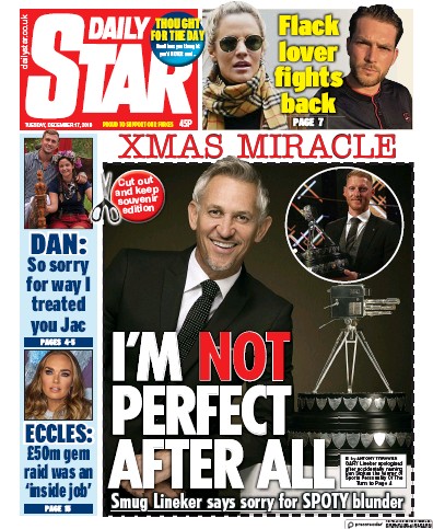 Daily Star (UK) Newspaper Front Page for 17 December 2019