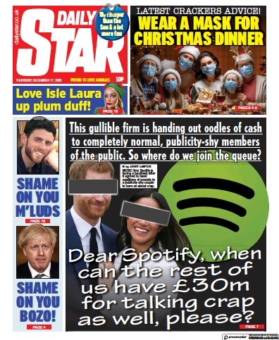 Daily Star Newspaper Front Page for 17 December 2020
