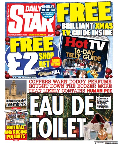 Daily Star (UK) Newspaper Front Page for 17 December 2022