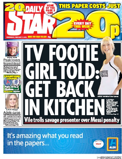Daily Star (UK) Newspaper Front Page for 17 February 2016