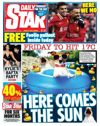 Daily Star (UK) Newspaper Front Page for 17 February 2025