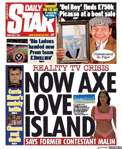 Daily Star (UK) Newspaper Front Page for 17 May 2019