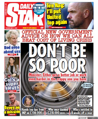 Daily Star (UK) Newspaper Front Page for 17 May 2022