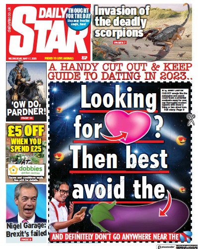Daily Star (UK) Newspaper Front Page for 17 May 2023