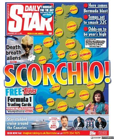 Daily Star (UK) Newspaper Front Page for 17 July 2021