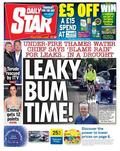 Daily Star (UK) Newspaper Front Page for 17 July 2025