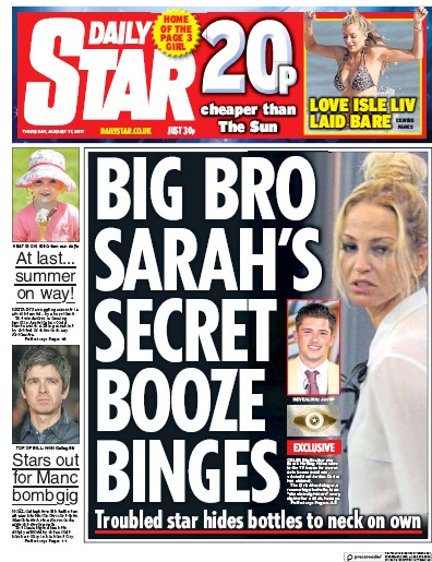 Daily Star Newspaper Front Page for 17 August 2017