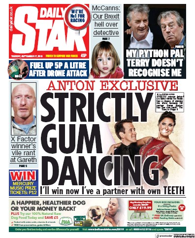 Daily Star (UK) Newspaper Front Page for 17 September 2019