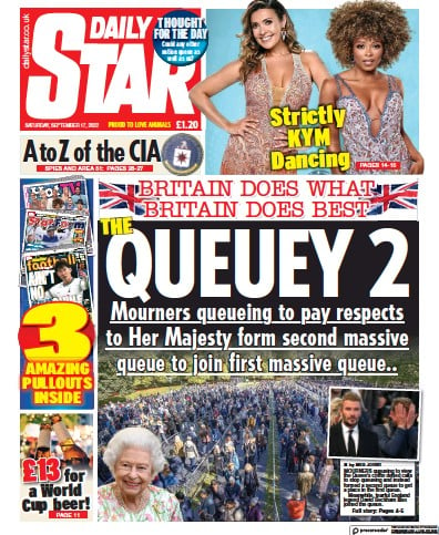 Daily Star (UK) Newspaper Front Page for 17 September 2022