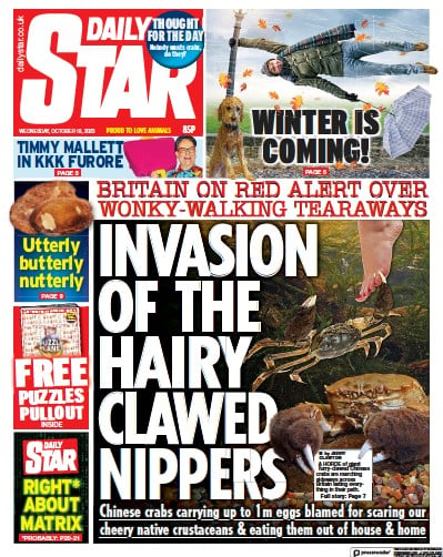 Daily Star (UK) Newspaper Front Page for 18 October 2023
