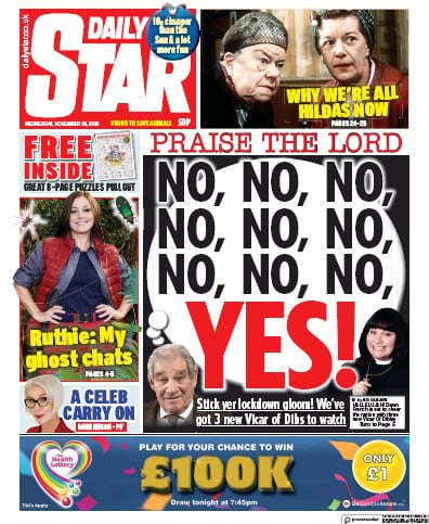 Daily Star (UK) Newspaper Front Page for 18 November 2020