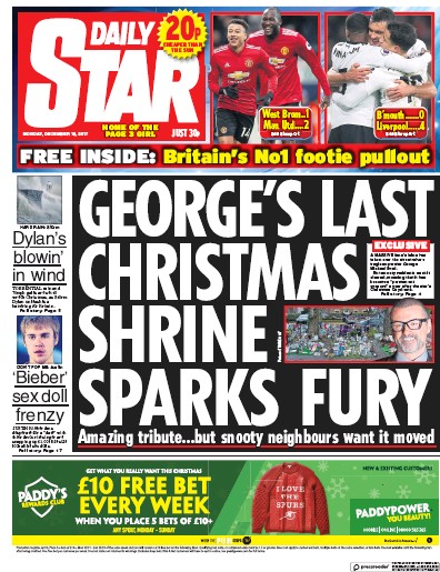 Daily Star Newspaper Front Page for 18 December 2017