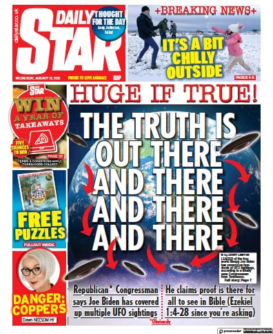 Daily Star (UK) Newspaper Front Page for 18 January 2023