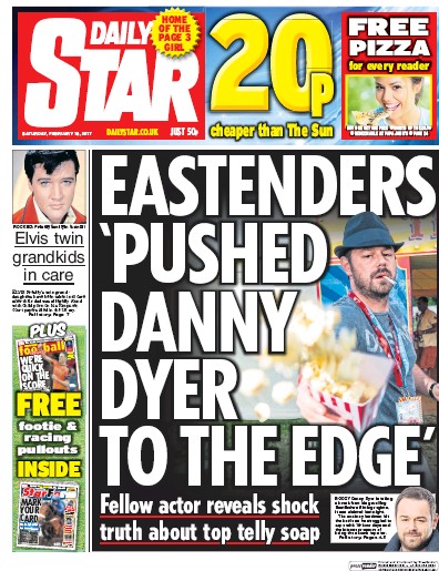 Daily Star (UK) Newspaper Front Page for 18 February 2017