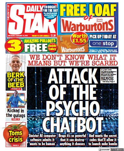 Daily Star (UK) Newspaper Front Page for 18 February 2023