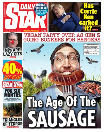 Daily Star (UK) Newspaper Front Page for 18 February 2025