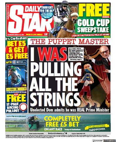 Daily Star (UK) Newspaper Front Page for 18 March 2021