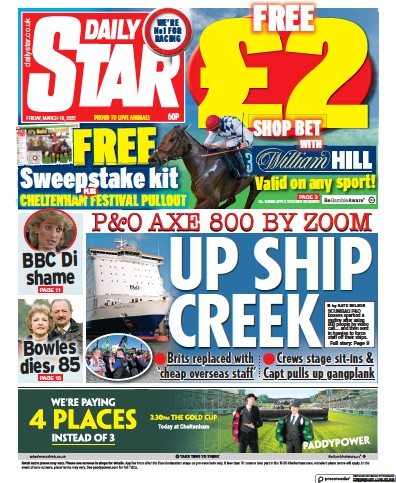 Daily Star Newspaper Front Page for 18 March 2022
