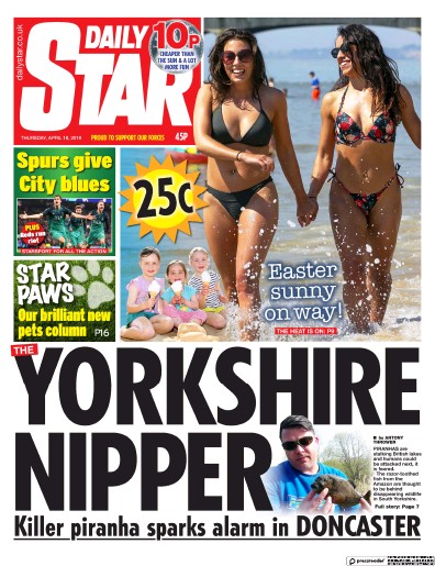 Daily Star (UK) Newspaper Front Page for 18 April 2019