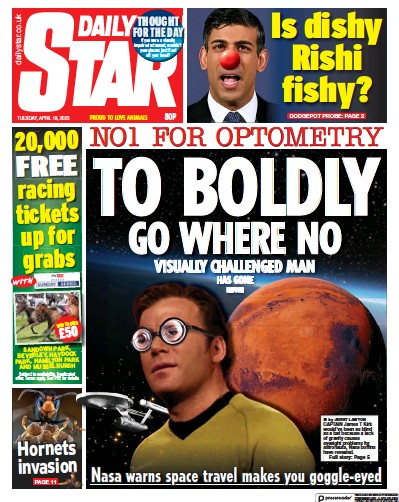 Daily Star (UK) Newspaper Front Page for 18 April 2023
