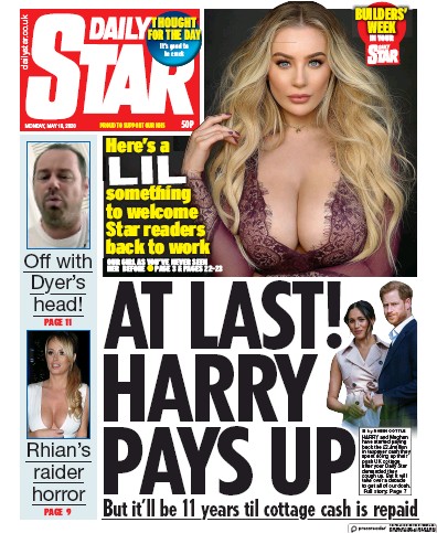 Daily Star Newspaper Front Page for 18 May 2020