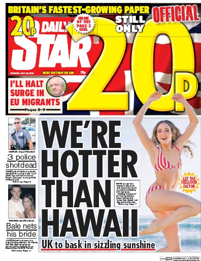 Daily Star Newspaper Front Page for 18 July 2016