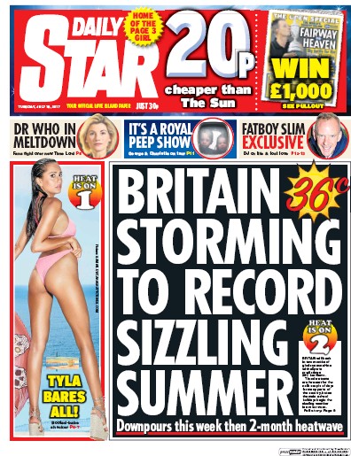 Daily Star (UK) Newspaper Front Page for 18 July 2017