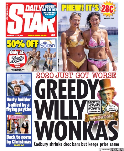 Daily Star Newspaper Front Page for 18 July 2020