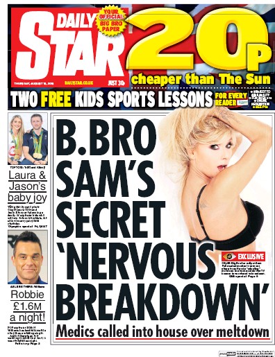 Daily Star Newspaper Front Page for 18 August 2016