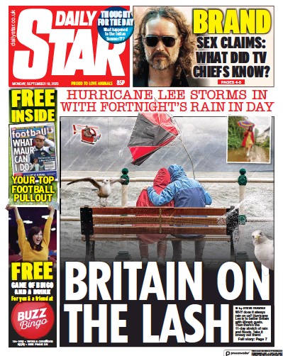 Daily Star (UK) Newspaper Front Page for 18 September 2023