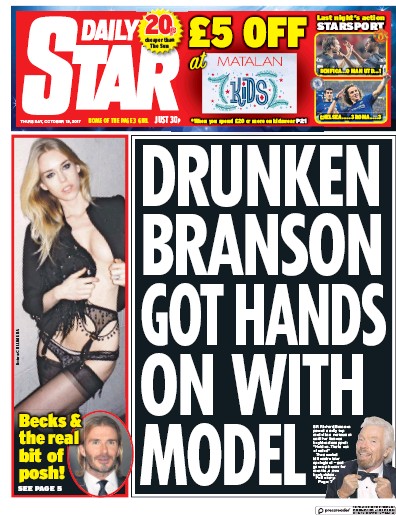 Daily Star (UK) Newspaper Front Page for 19 October 2017