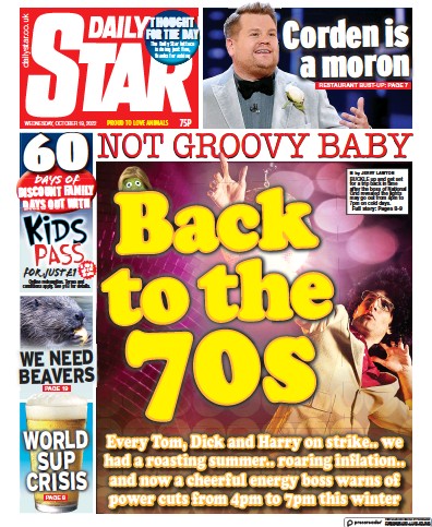 Daily Star (UK) Newspaper Front Page for 19 October 2022
