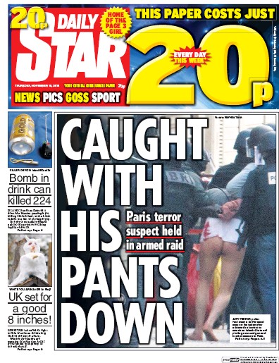 Daily Star Newspaper Front Page for 19 November 2015