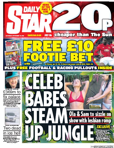 Daily Star (UK) Newspaper Front Page for 19 November 2016