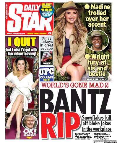 Daily Star (UK) Newspaper Front Page for 19 November 2019