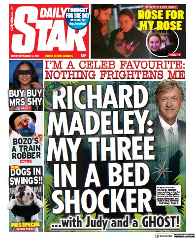 Daily Star (UK) Newspaper Front Page for 19 November 2021